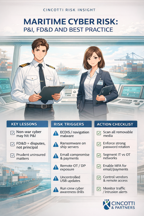 Maritime cyber risk: what P&I really covers (and when FD&D matters)